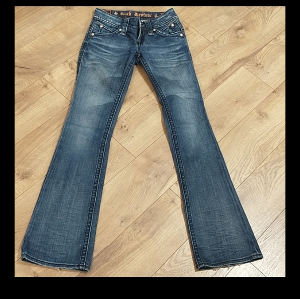 Rock Revival Stephanie low rise Boot Cut jeans pocket distress women size 24